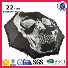 Skull Design Top Quality 3 parapluie imprimé couleur de transfert de chaleur pliable